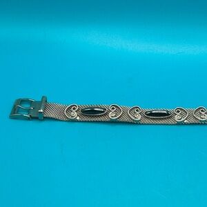 Vintage silver mesh belt bracelet black stones